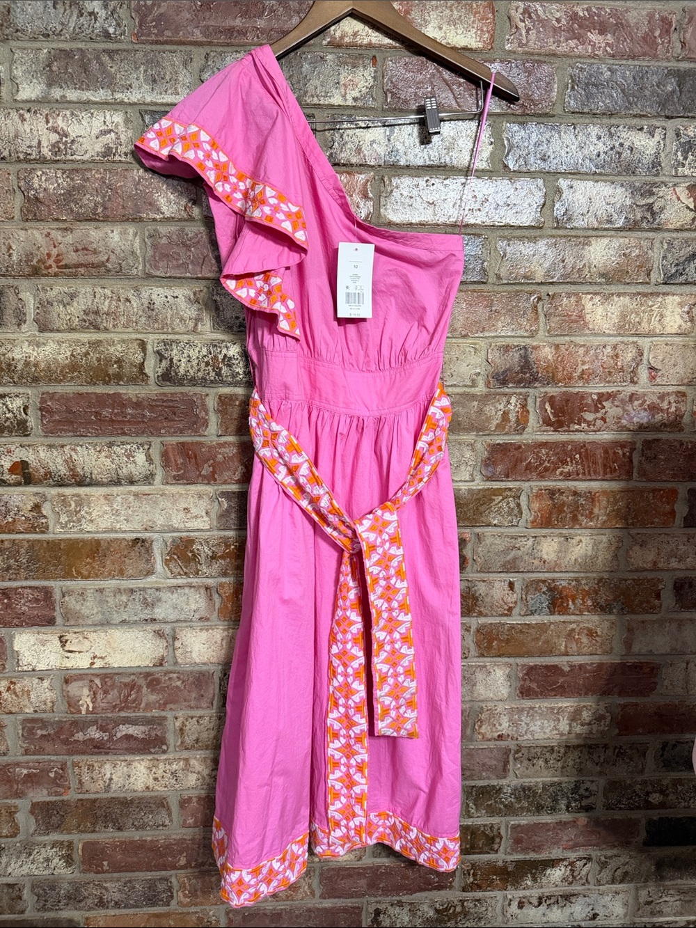 crown & ivy Hot Pink One-Shoulder Dress with Printed Trim new with tags